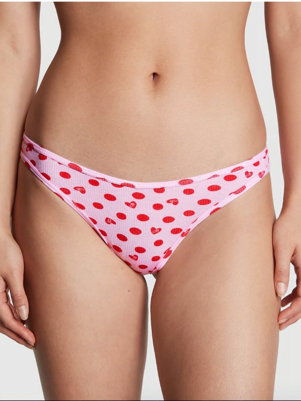 Victoria's Secret PINK Cotton Hearts Polka dots thong Panty (S) NWT!